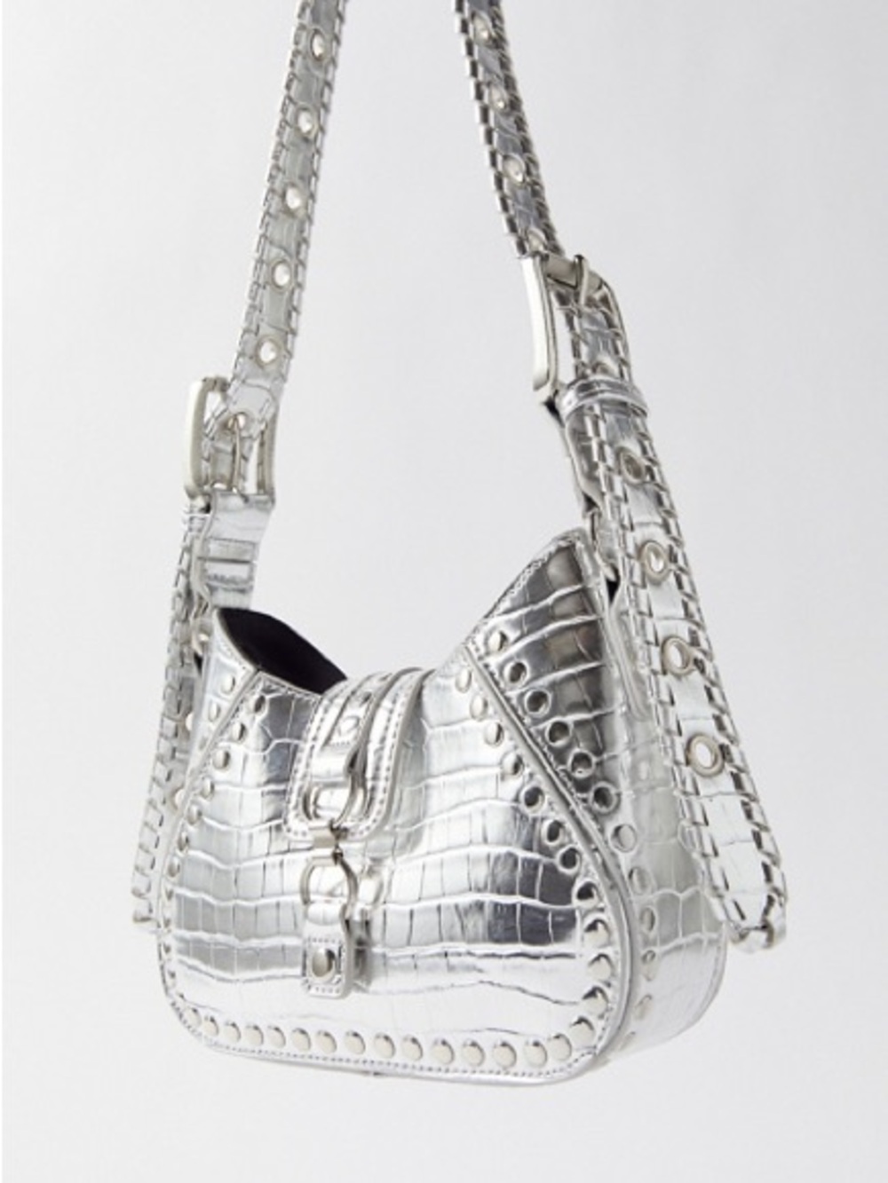 Urban Outfitters Silence + Noise Devon Shoulder Bag Silver Croc Embossed O/S